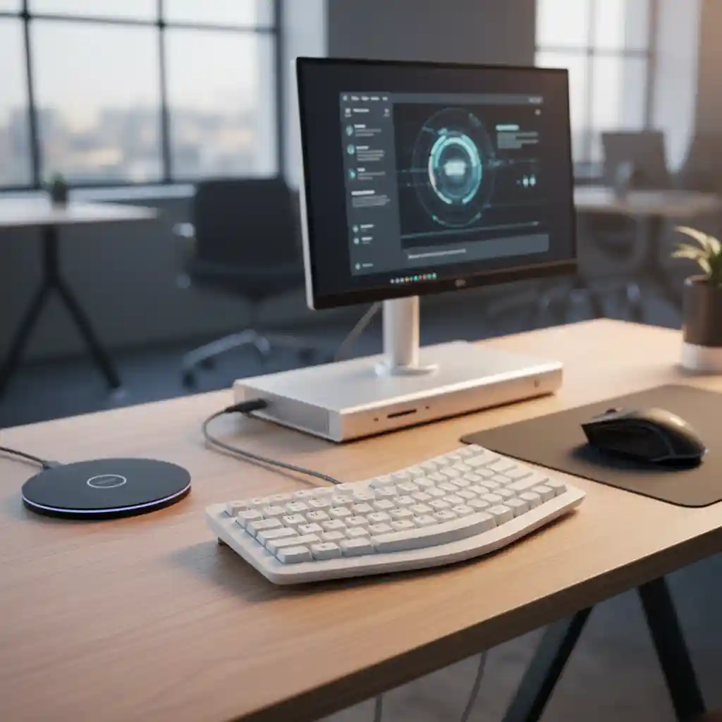 A collection of computer accessories like a mouse and keyboard